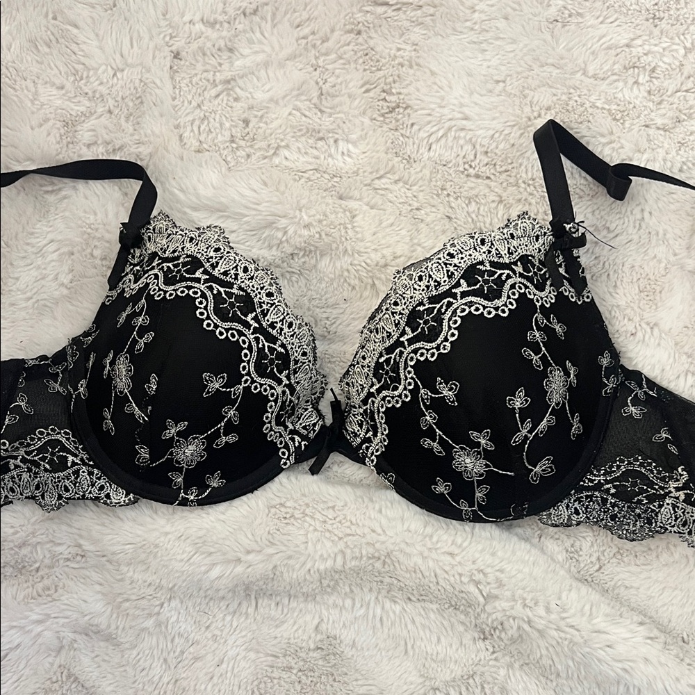Elegant Black and White Lace Bra